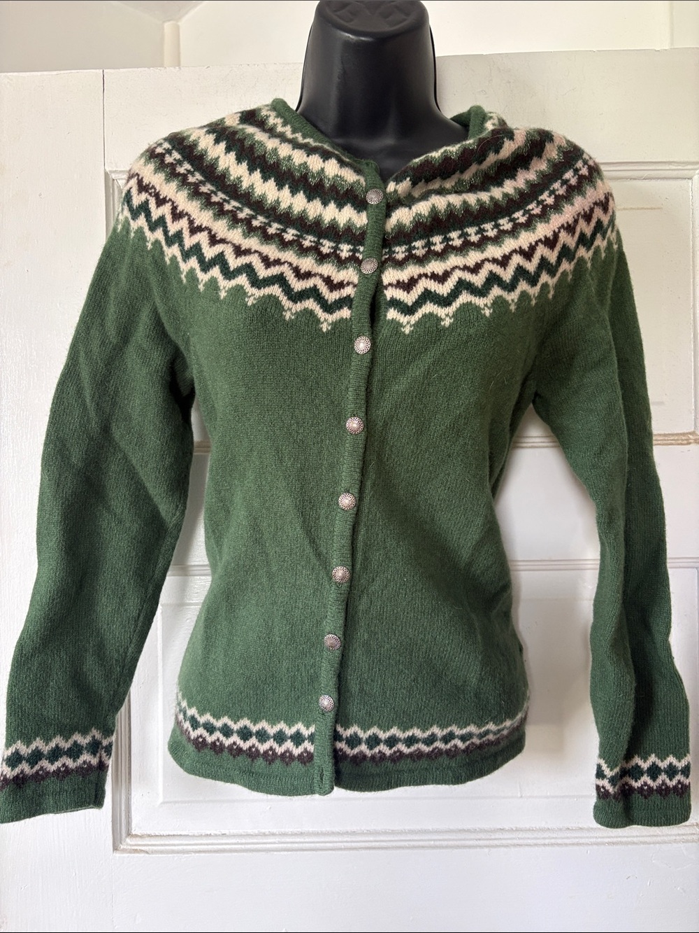 Carroll Reed Green Fair Isle Wool Button-Front Women's Sweater